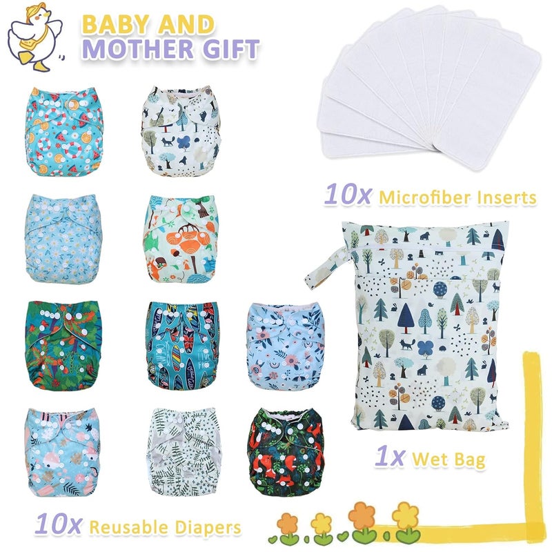 TDIAPERS حفاضات قماشية قابلة للغسل وإعادة الاستخدام بحجم واحد قابلة للتعديل للأطفال 10 عبوة مع 10 قطع من إدخالات الألياف الدقيقة، 1 حقيبة مبللة - Image 5